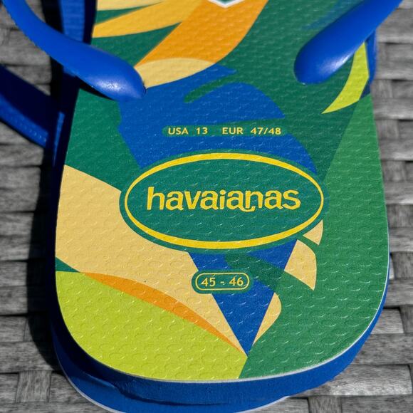 Havaianas Brazil Olympic Team Floral Flip Flop Slipper Blue Green Womens Size 13 - Picture 8 of 9